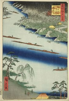 Zenkoji Temple and the Ferry at Kawaguchi (Kawaguchi no watashi Zenkoji), from the series ..., 1857. Creator: Ando Hiroshige