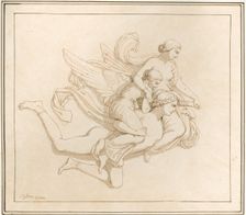 Zephyrus carrying Psyche's sisters, 1840s. Creator: John Gibson