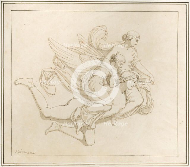 Zephyrus carrying Psyche's sisters, 1840s. Creator: John Gibson.