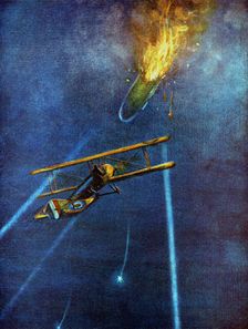 Zeppelin airship shot down at Cuffley, near Enfield, during bombing raid on London, 1916