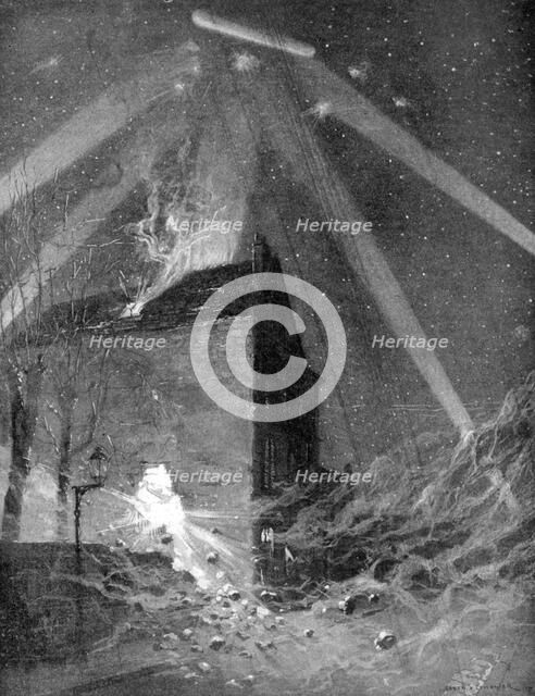 Zeppelin attack on the suburbs of Paris, World War I, 1915. Artist: Unknown