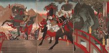 Zhang Fei on the Long Sloped Bridge Turning Away One Million Wei Troops with a Powerful Stare, c1883 Creator: Tsukioka Yoshitoshi