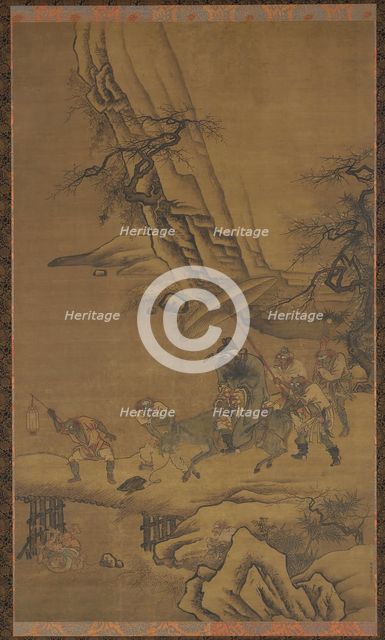 Zhong Kui and Demons Crossing a Bridge, 15h century. Creator: Dai Jin.