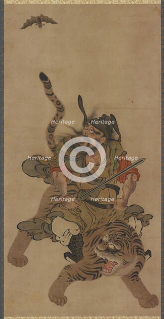 Zhong Kui (Shoki) on a tiger, Edo period, 18th century. Creator: Unknown.