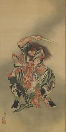 Zhong Kui (Shoki) killing a demon, Edo period, 1760-1868. Creator: Hokusai