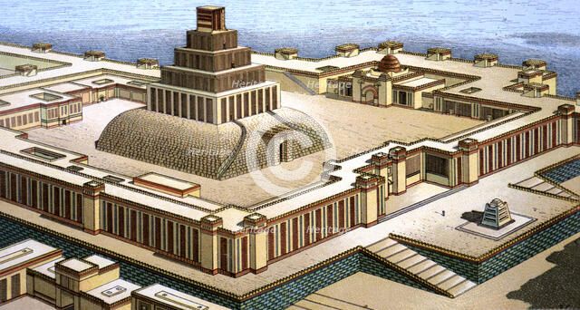 Ziggurat, Assyrian temple, reproduction in a drawing by Chipiez .