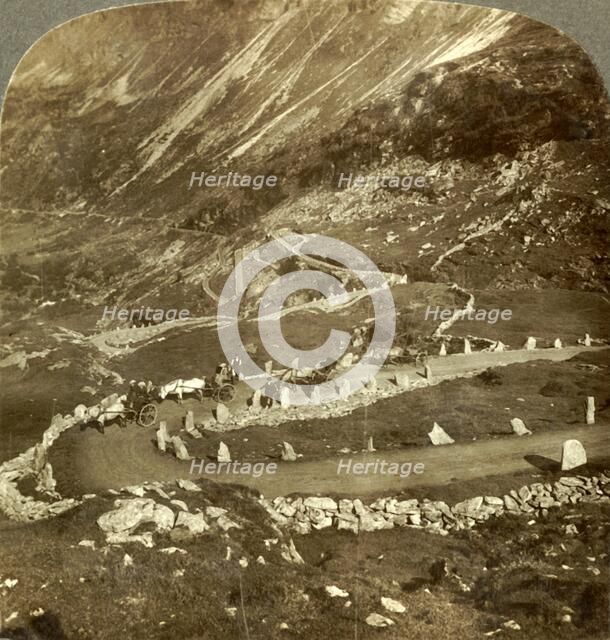 'Zigzag steeps of Grjotlid road to Mark - 10 miles travel for 3 3/4 miles straight distance, Norway' Creator: Unknown.