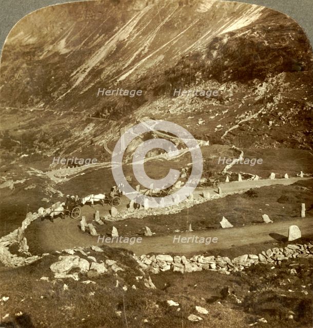 'Zigzag steeps of Grjotlid road to Mark - 10 miles travel for 3 3/4 miles straight distance, Norway' Creator: Unknown.