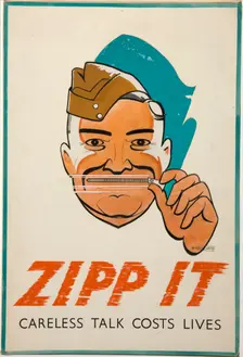 Zipp it. Careless Talk Costs Lives poster, World War II, c1939-c1945. Creator: Radcliffe
