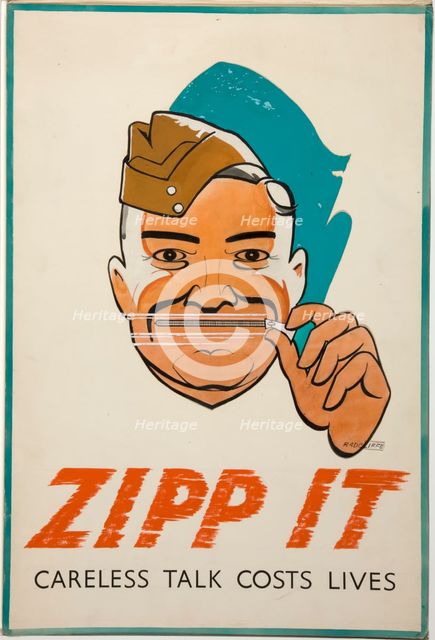 'Zipp it. Careless Talk Costs Lives', poster, World War II, c1939-c1945. Creator: Radcliffe.