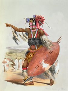 Zulu warrior, Utimuni, nephew of Chaka the late Zulu king, 1849. Creator: George French Angas
