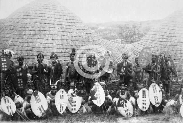 Zulu warriors, Southern Africa, c1875. Artist: Unknown