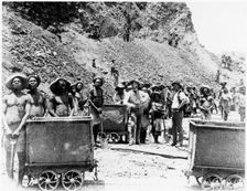 Zulu boys working at De Beers diamond mines, Kimberley, South Africa, c1885. Artist: Anon
