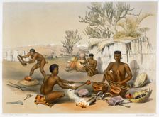 Zulu blacksmiths at work, 1849. Creator: George French Angas