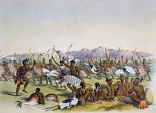 Zulu Hunting Dance near the Engooi Mountains 1849. Artist: George French Angas