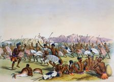 Zulu Hunting Dance near the Engooi Mountains 1849. Creator: George French Angas
