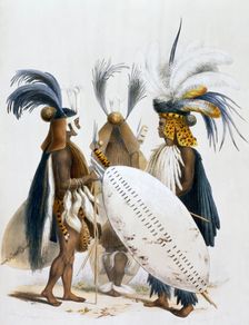 Zulu Soldiers of King Panda's Army 1849. Creator: George French Angas