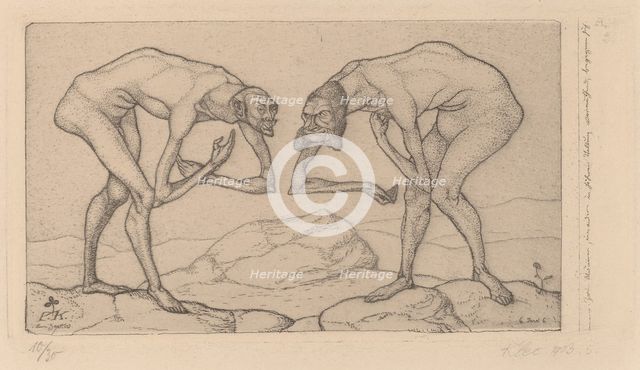Zwei Männer, einander in höherer Stellung vermutend, begegnen sich (Two Men Meet..., 1903. Creator: Paul Klee.