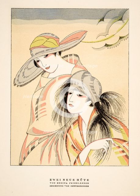 Zwei Neue Hute by Regina Friedlander, from Styl, pub. 1922 (pochoir Print)